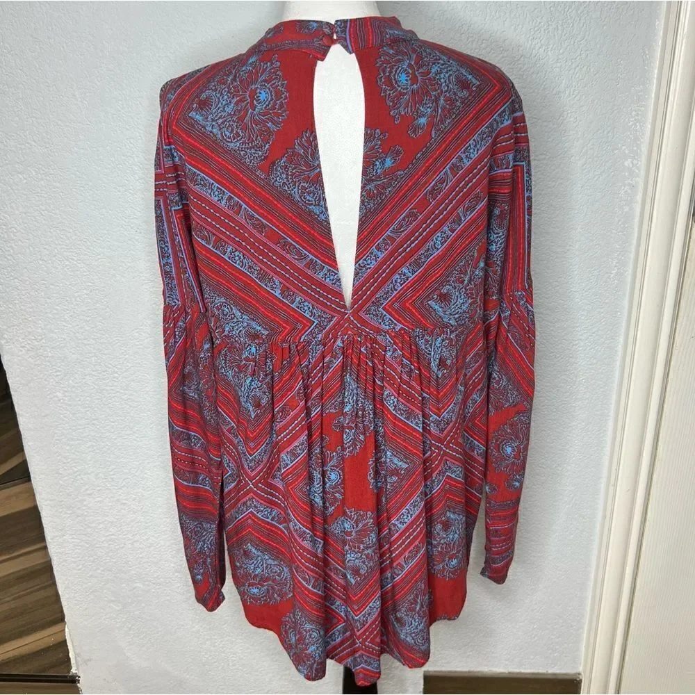 Free People Top Walking On A Dream Tunic Red Floral Choker Women’s Top Sz S
